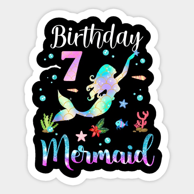 7 Years Old Birthday Mermaid Happy 7th Birthday Sticker by Vintage White Rose Bouquets